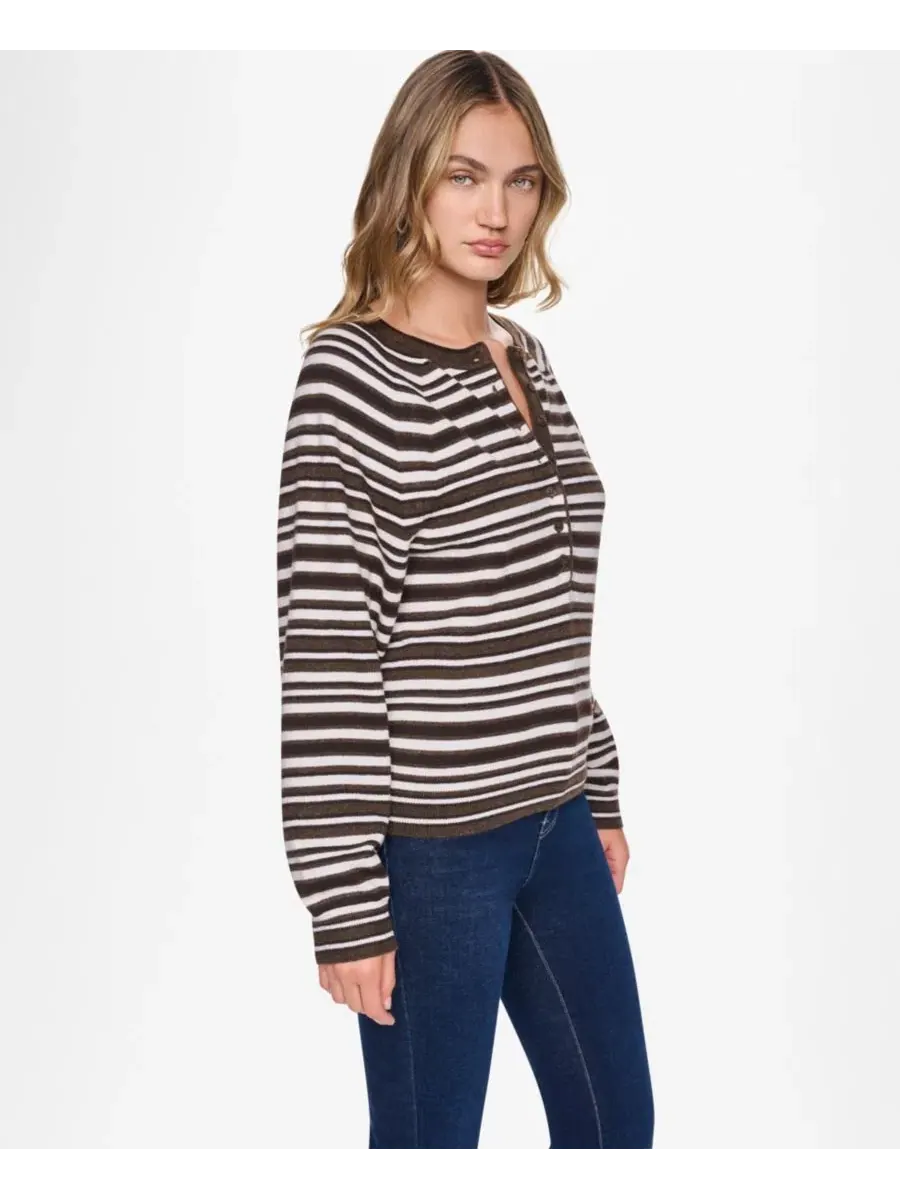 Свитер с полосатым принтом, реглан и воротником-поло DKNY Jeans, Caramel Heather Combo — изображение 2 из 5