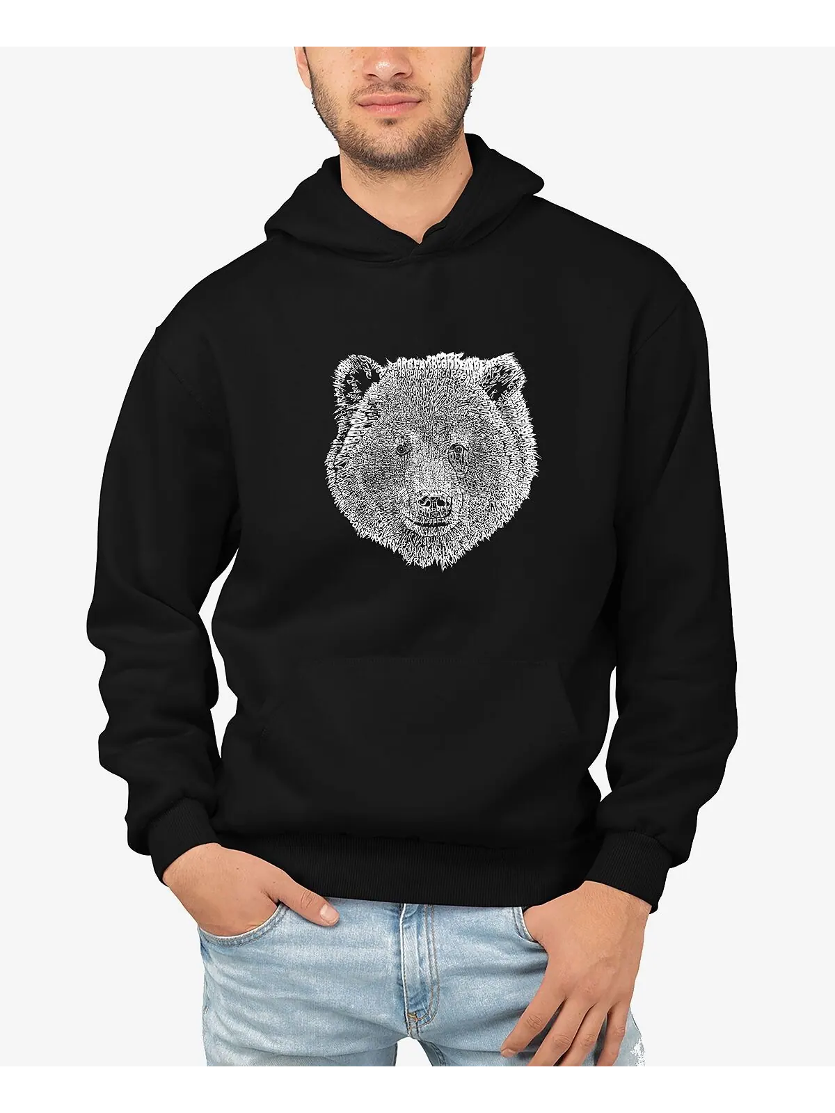 Мужская толстовка с капюшоном word art bear face LA Pop Art — изображение 1 из 3, черный