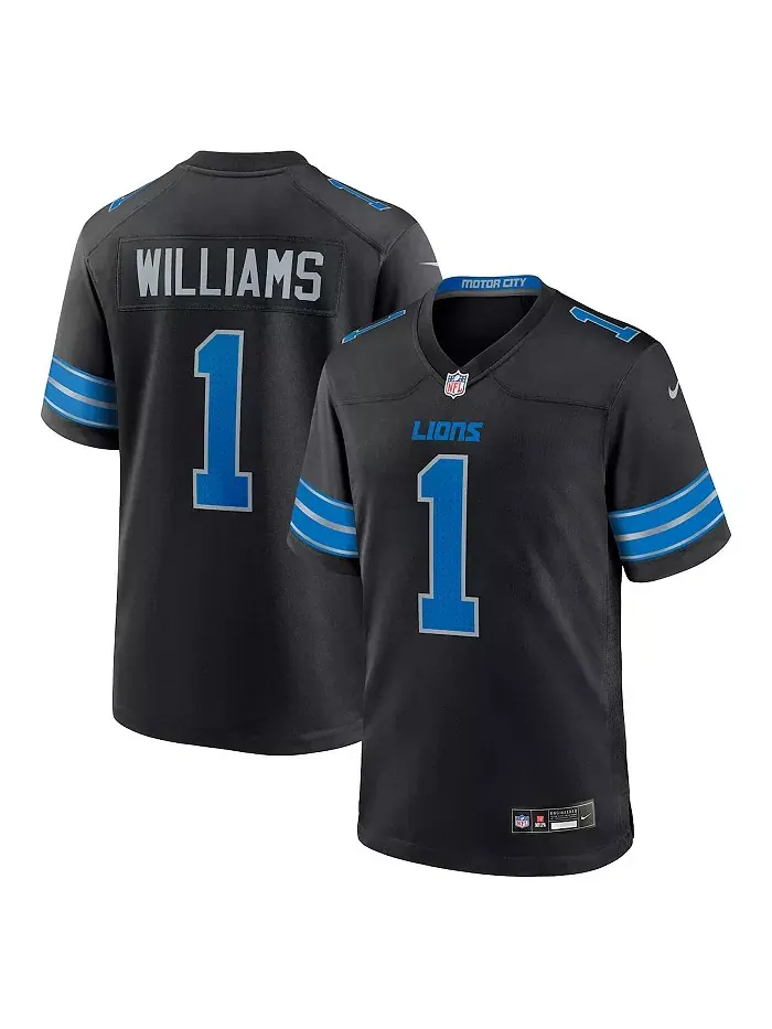 Мужская игровая футболка Jameson Williams Detroit Lions, черная, альтернативная вторая форма Nike — изображение 1 из 3