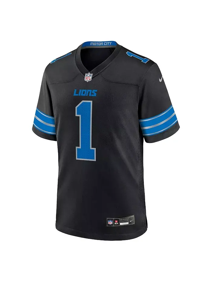 Мужская игровая футболка Jameson Williams Detroit Lions, черная, альтернативная вторая форма Nike — изображение 2 из 3