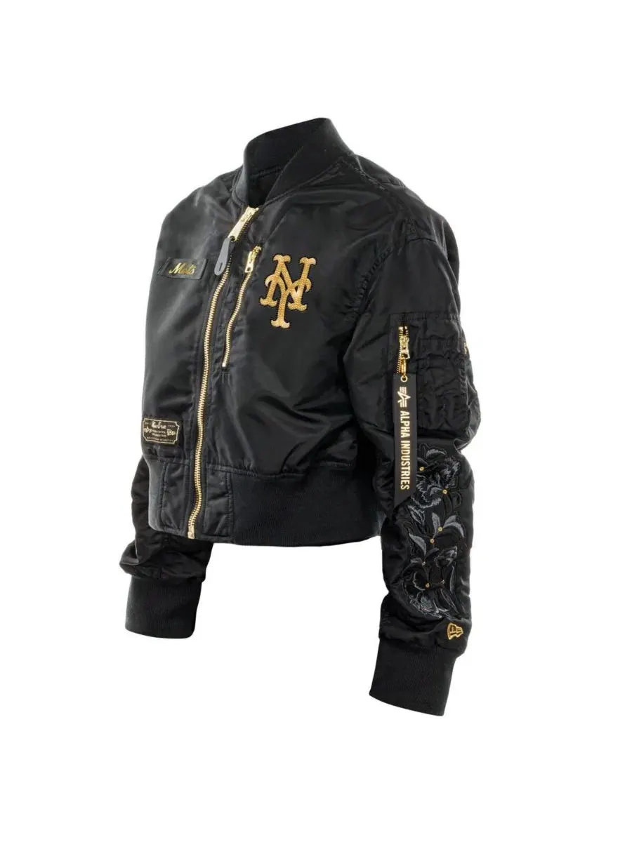 Женская укороченная куртка с полной молнией New Era x Alpha Industries, New York Mets — изображение 3 из 6, черный