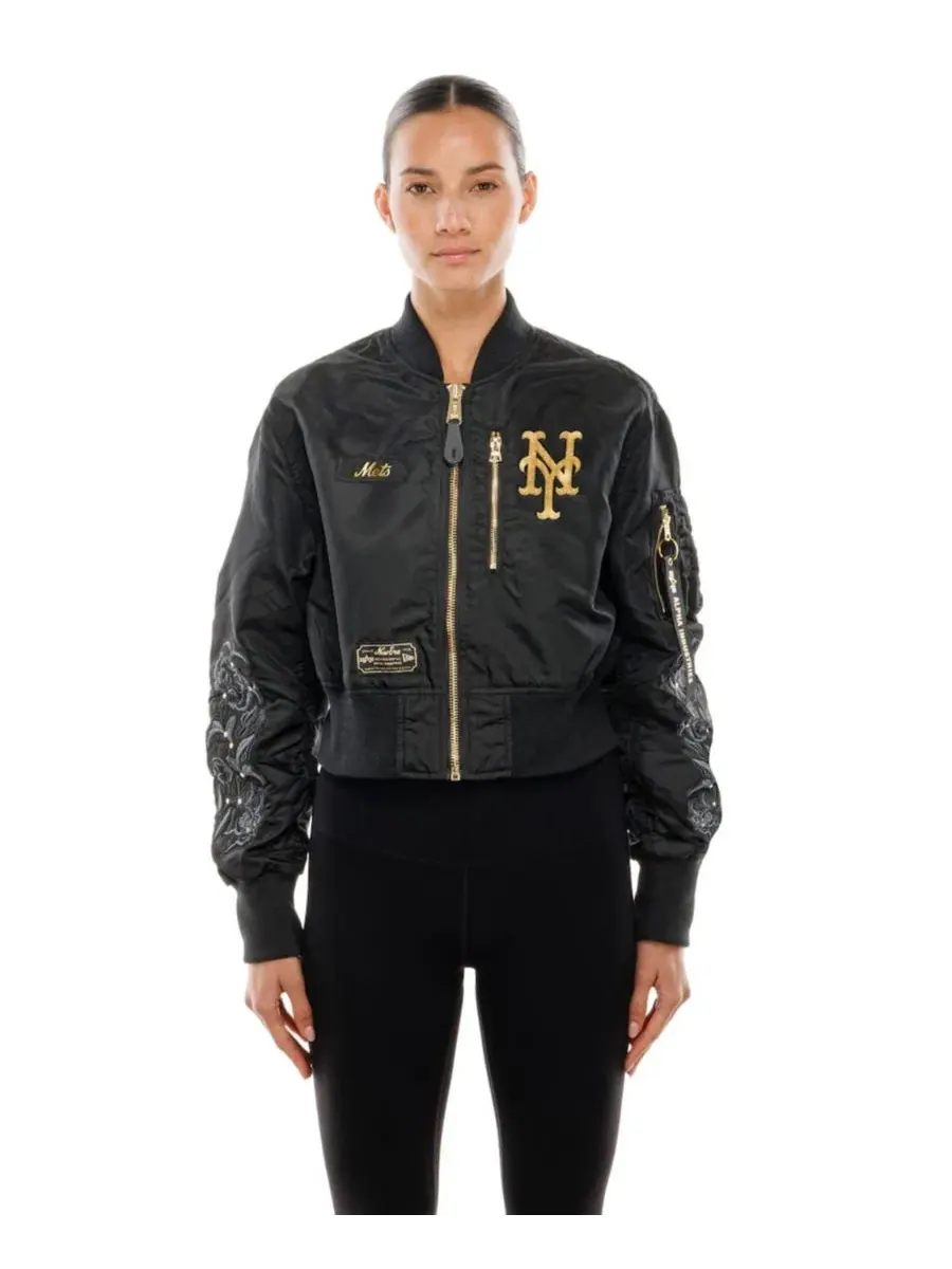 Женская укороченная куртка с полной молнией New Era x Alpha Industries, New York Mets — изображение 6 из 6, черный