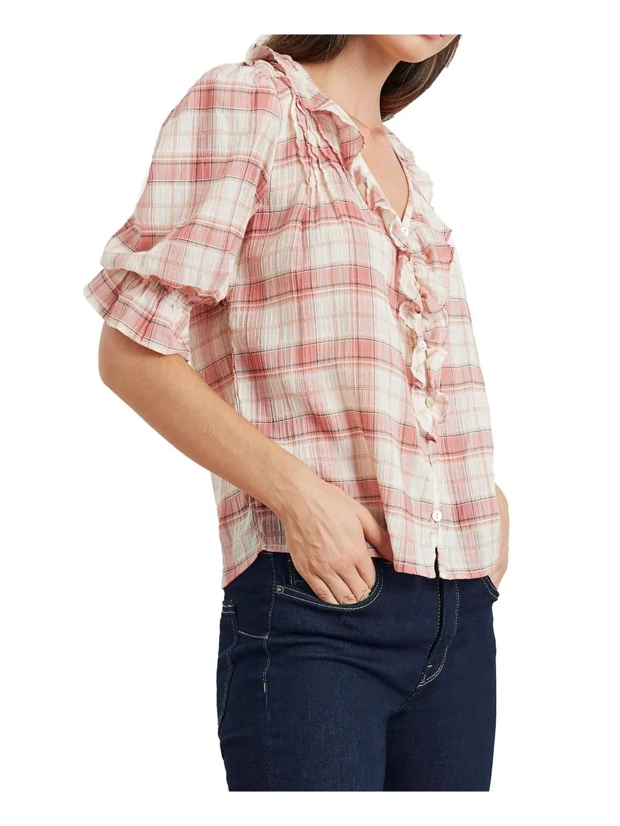 Женская хлопковая рубашка Chloe в клетку Paneros Clothing, Clay plaid — изображение 2 из 3