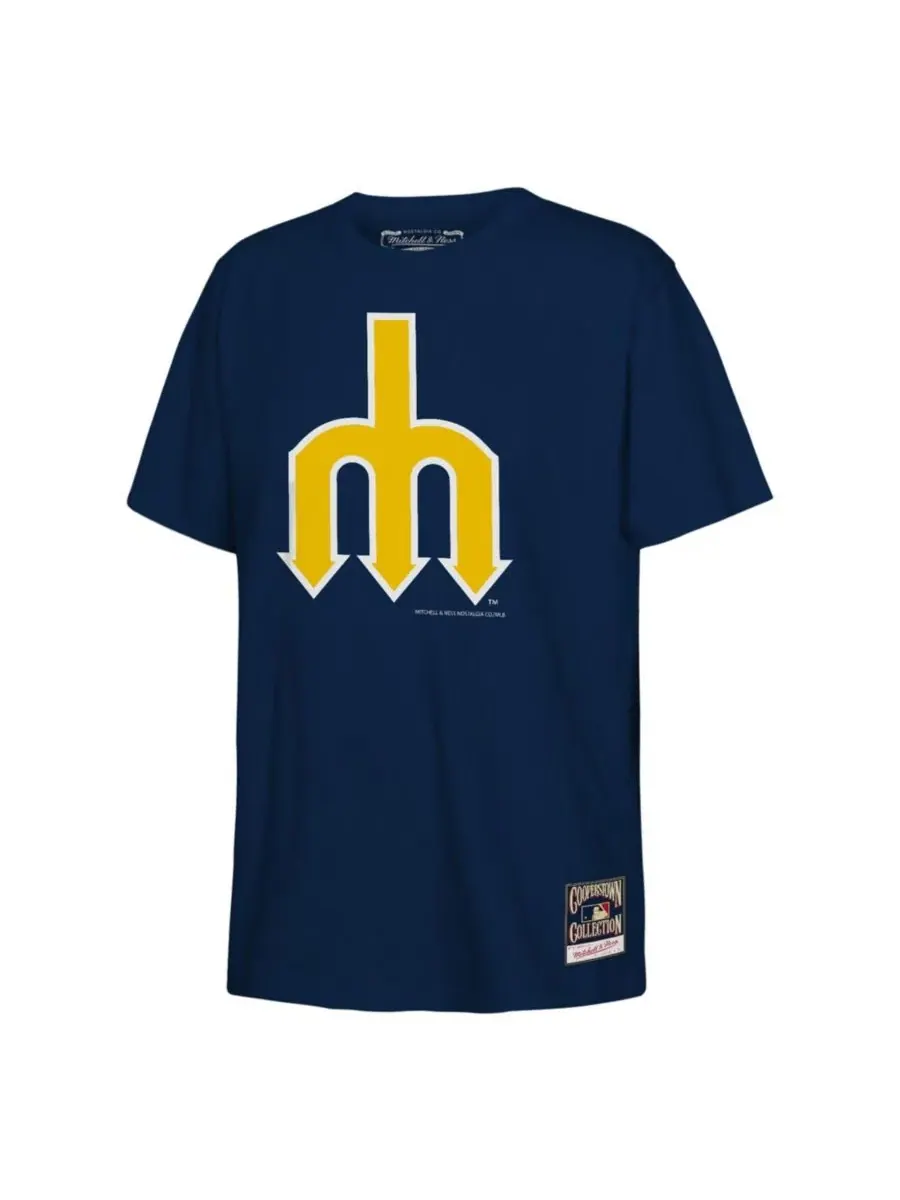 Футболка с принтом Retro Logo Seattle Mariners Mitchell & Ness — изображение 1 из 1, темно-синий
