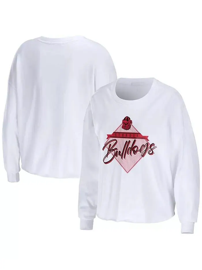 Белая укороченная футболка с длинными рукавами и бриллиантами Georgia Bulldogs Wear By Erin Andrews — изображение 1 из 3