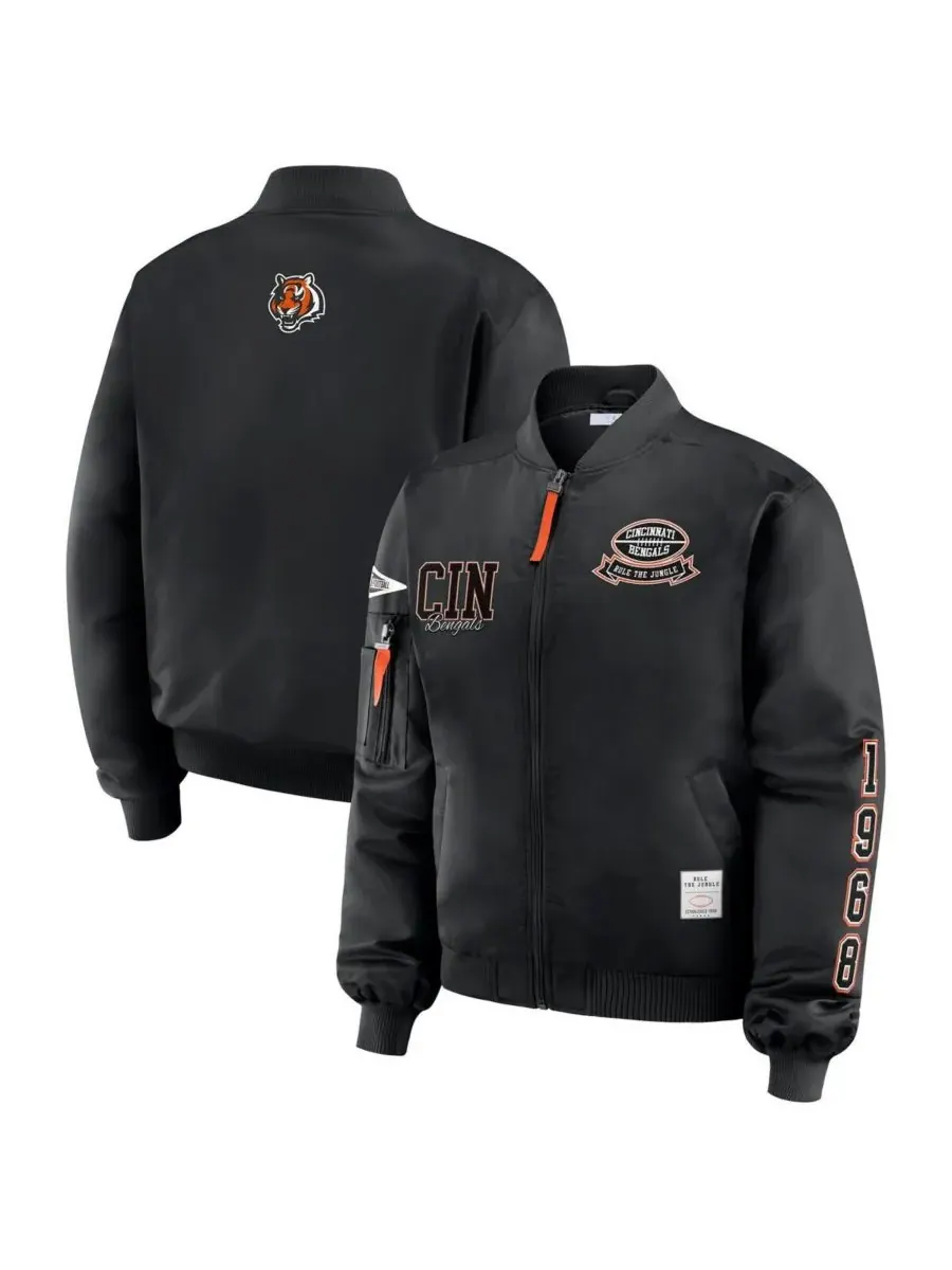 WEAR by Erin Andrews Женская черная куртка-бомбер на молнии с нашивкой Cincinnati Bengals — изображение 1 из 3, черный