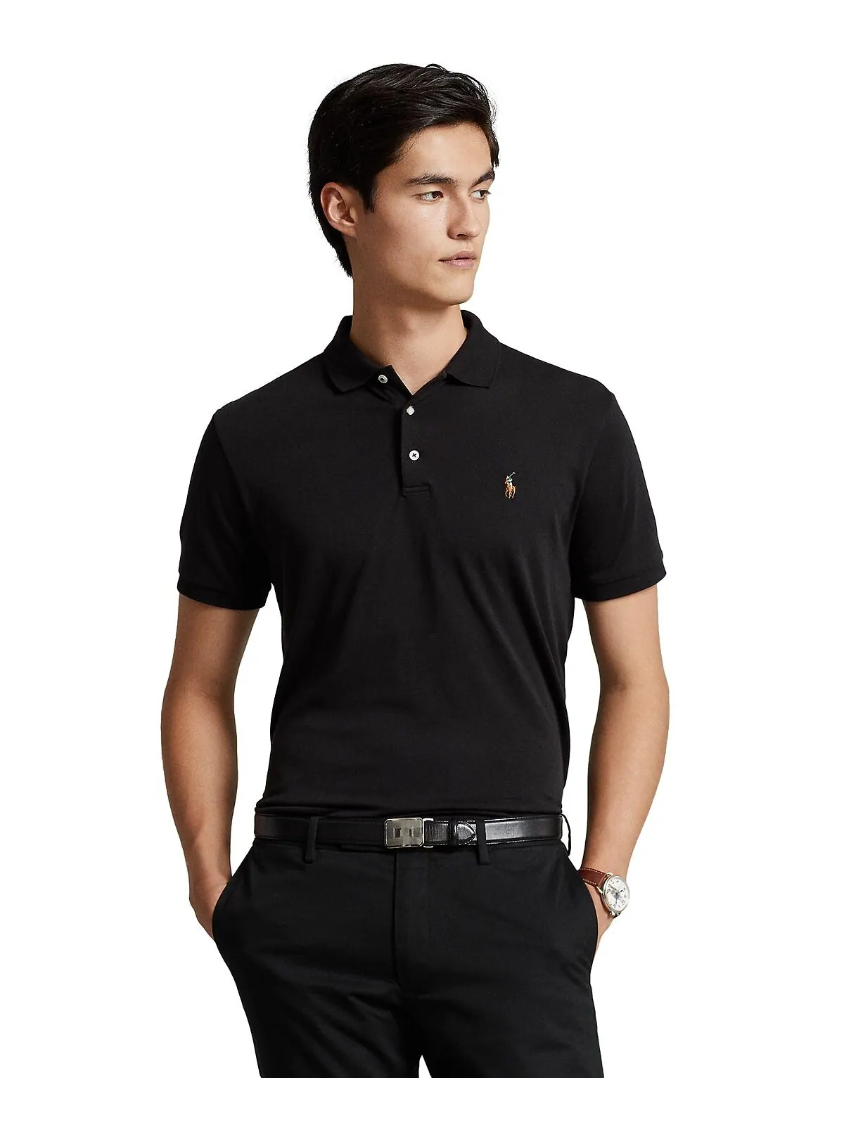 Мужская рубашка-поло из мягкого хлопка приталенного кроя Polo Ralph Lauren — изображение 1 из 5, черный