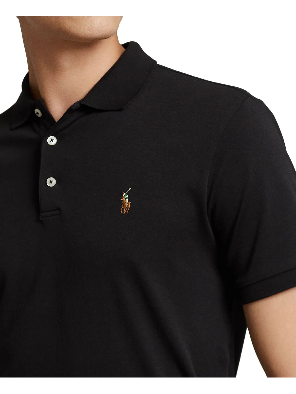 Мужская рубашка-поло из мягкого хлопка приталенного кроя Polo Ralph Lauren — изображение 3 из 5, черный