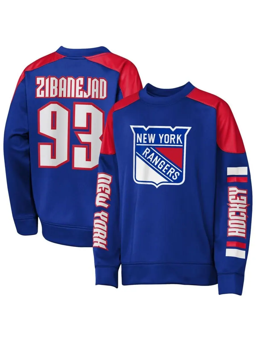 Outerstuff Толстовка с круглым вырезом "Big Boys and Girls" Mika Zibanejad Blue New York Rangers