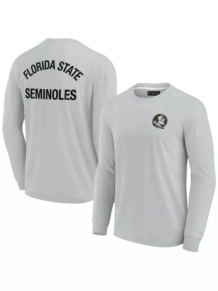 Мужская и женская серая футболка Florida State Seminoles с длинным рукавом, супермягкая Fanatics — изображение 1 из 3