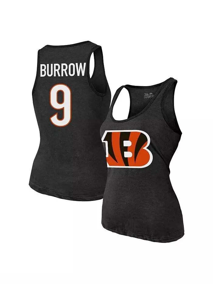 Женская майка-топ Joe Burrow Black Cincinnati Bengals с именем и номером Tri-Blend Majestic — изображение 1 из 3
