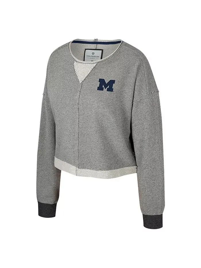 Женская темно-серая укороченная толстовка-пуловер Michigan Wolverines Magnum с круглым вырезом — изображение 2 из 3