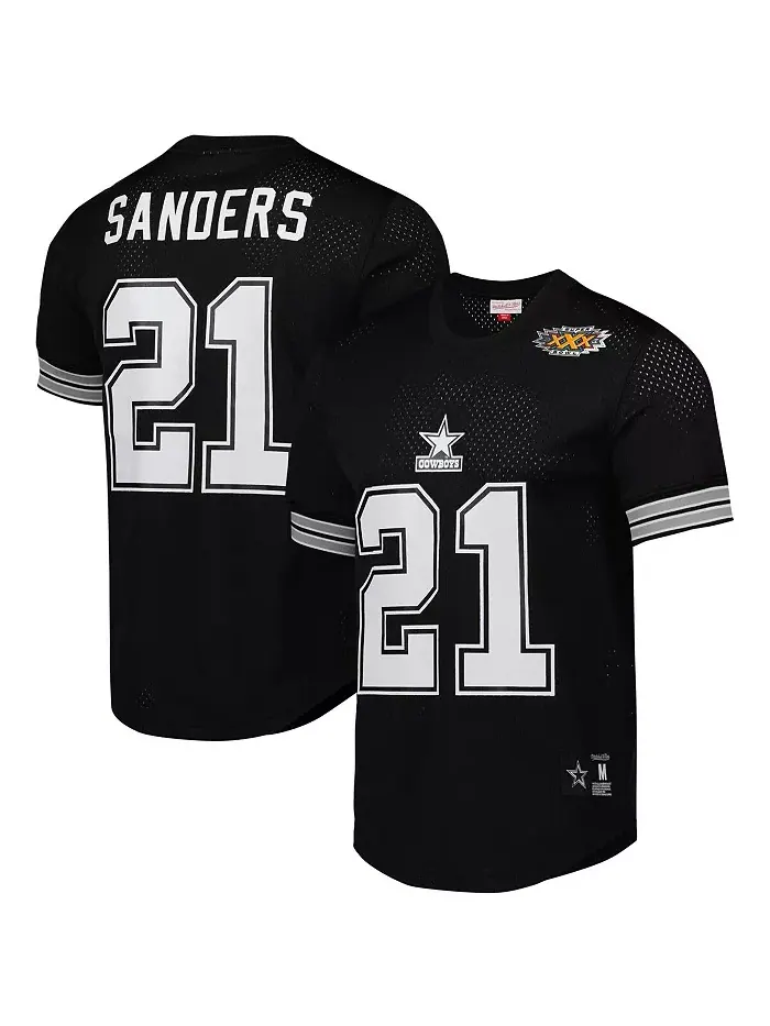Мужская футболка с сетчатыми вставками Deion Sanders, черная, с именем и номером игрока Dallas — изображение 1 из 3