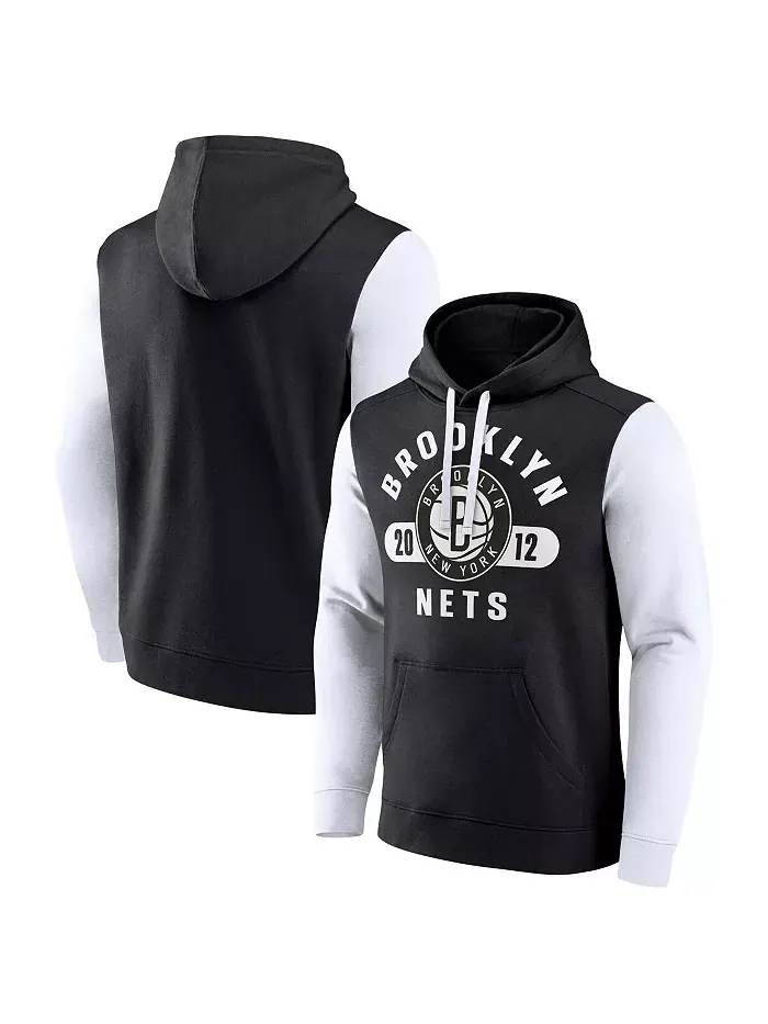 Мужская худи Brooklyn Nets Attack с цветными блоками в черно-белом цвете Fanatics — изображение 1 из 3