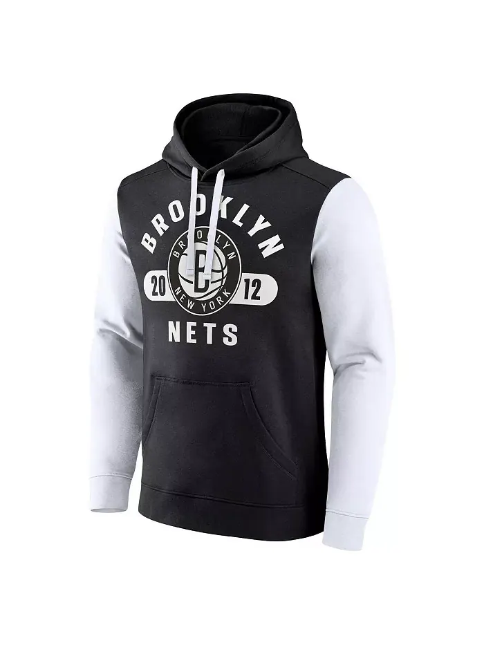 Мужская худи Brooklyn Nets Attack с цветными блоками в черно-белом цвете Fanatics — изображение 3 из 3