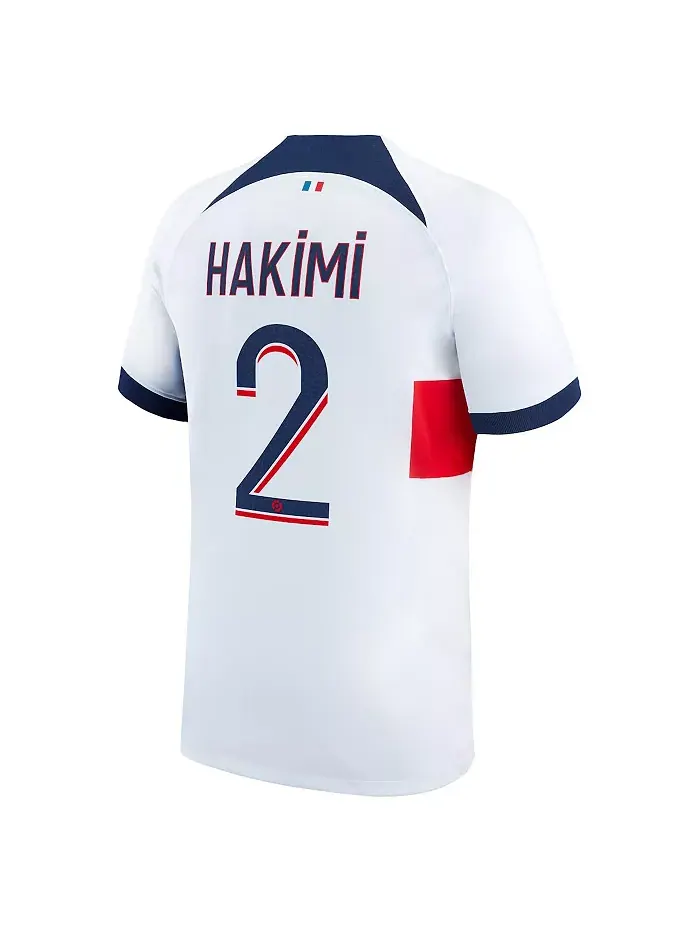 Мужская футболка Achraf Hakimi белая Paris Saint-Germain 2023/24 гостевая реплика игровой формы Nike — изображение 2 из 3