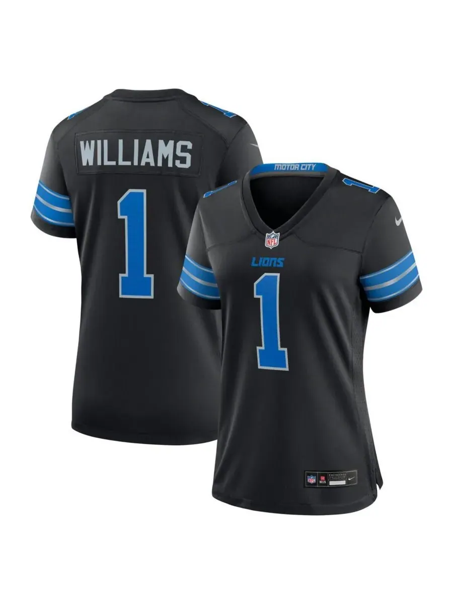 Nike Женская черная футболка Jameson Williams Detroit Lions, запасной игрок на 2-й игре