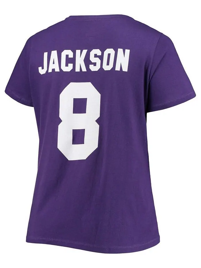 Женская футболка больших размеров Lamar Jackson Purple Baltimore Ravens с v-образным вырезом и — изображение 2 из 3