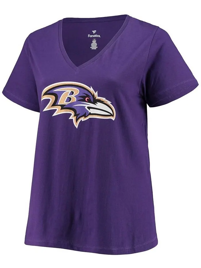 Женская футболка больших размеров Lamar Jackson Purple Baltimore Ravens с v-образным вырезом и — изображение 3 из 3