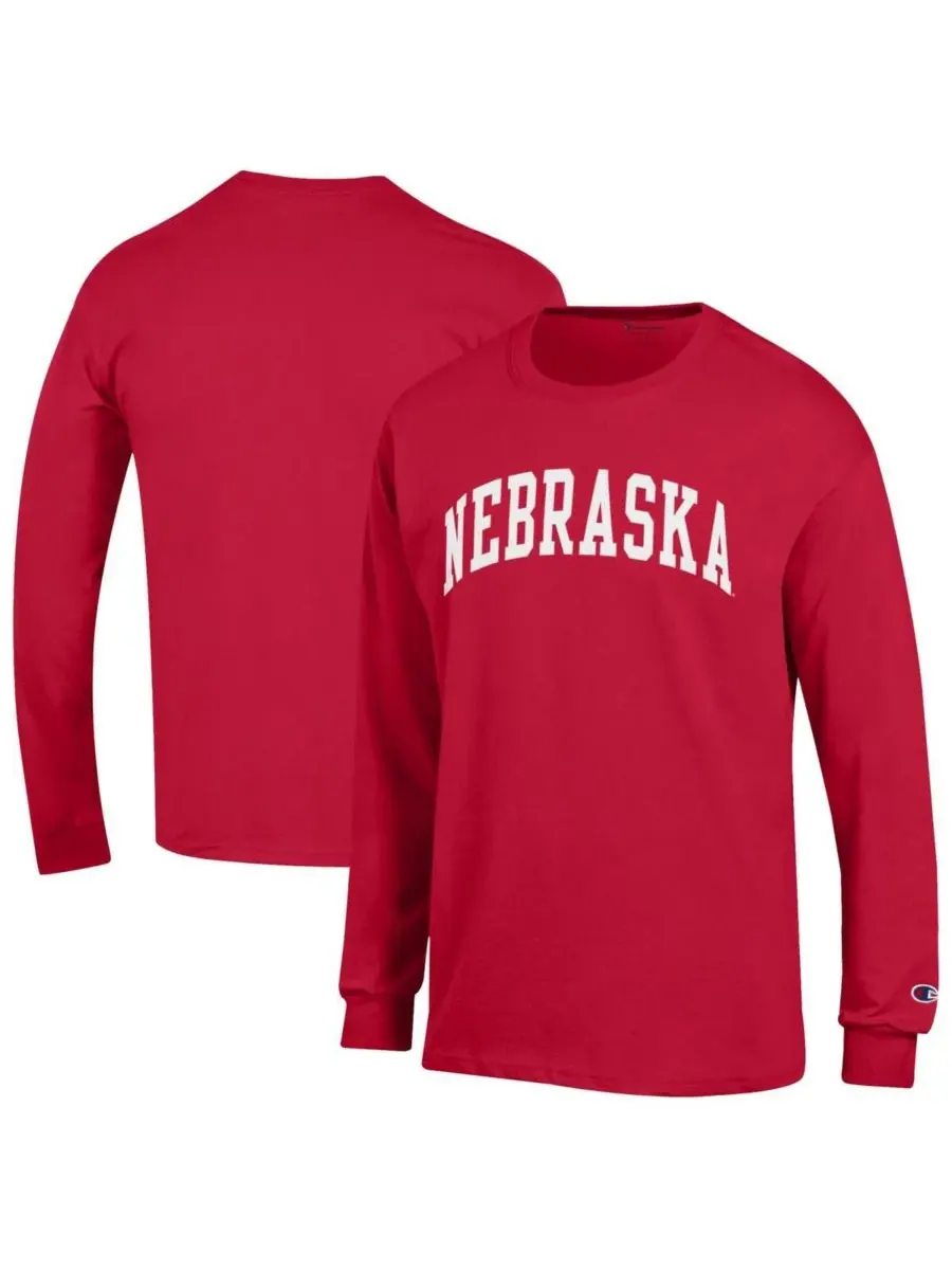 Мужская алая футболка с длинным рукавом "Nebraska Huskers Basic Arch" Champion