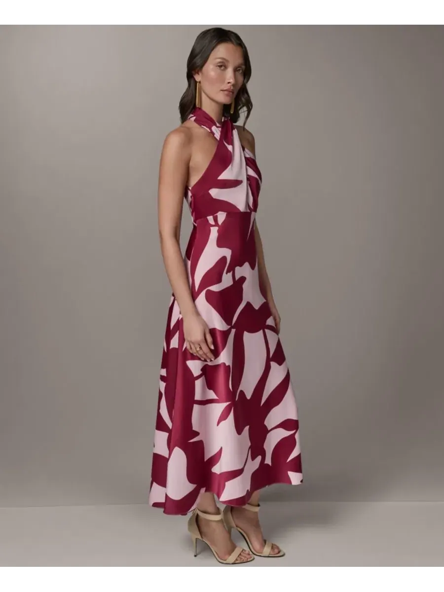 Платье-трапеция с принтом, модель Printed Satin Donna Karan New York, Sangria Lilac — изображение 2 из 6