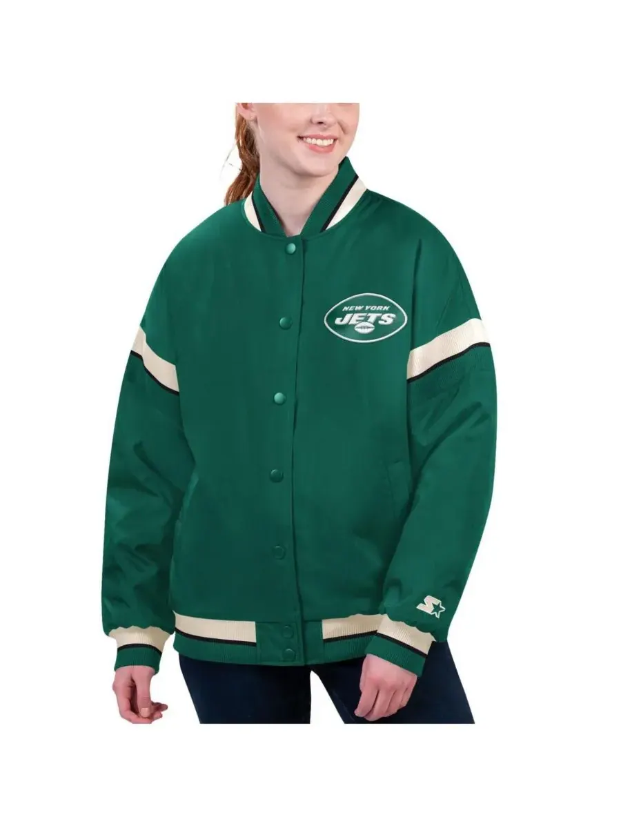 Starter Женская зеленая куртка New York Jets Tournament с застежкой на кнопках в стиле — изображение 1 из 2, зеленый