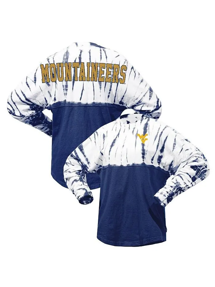 Женская темно-синяя трикотажная футболка с длинными рукавами West Virginia Mountaineers тай-дай