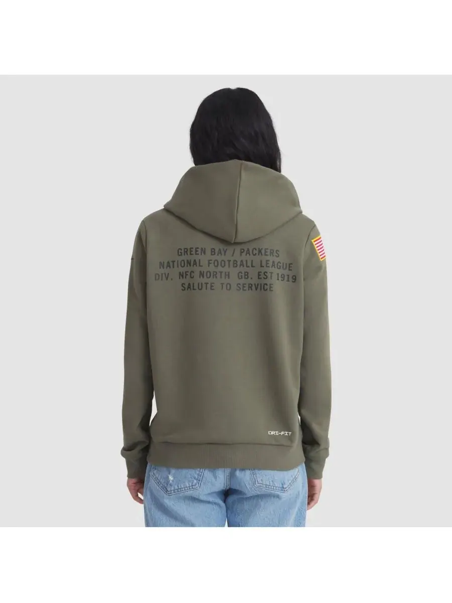 Nike Женская толстовка Olive Green Bay Packers 2025 Salute to Service Sideline Standard Issue — изображение 2 из 5, оливковый