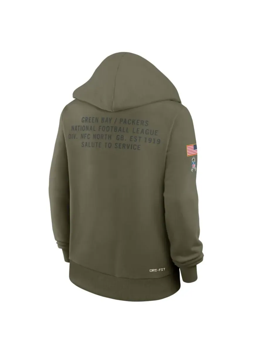 Nike Женская толстовка Olive Green Bay Packers 2025 Salute to Service Sideline Standard Issue — изображение 5 из 5, оливковый