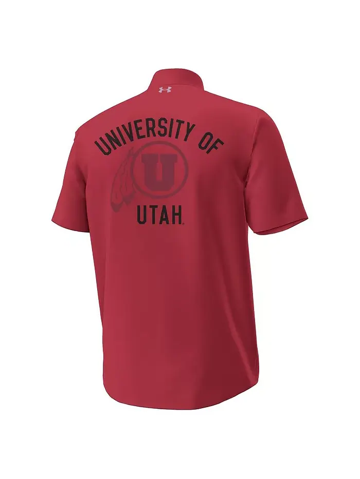 Мужская красная рубашка Utah Utes Gameday ArmourFuse с кнопками Under Armour — изображение 2 из 3