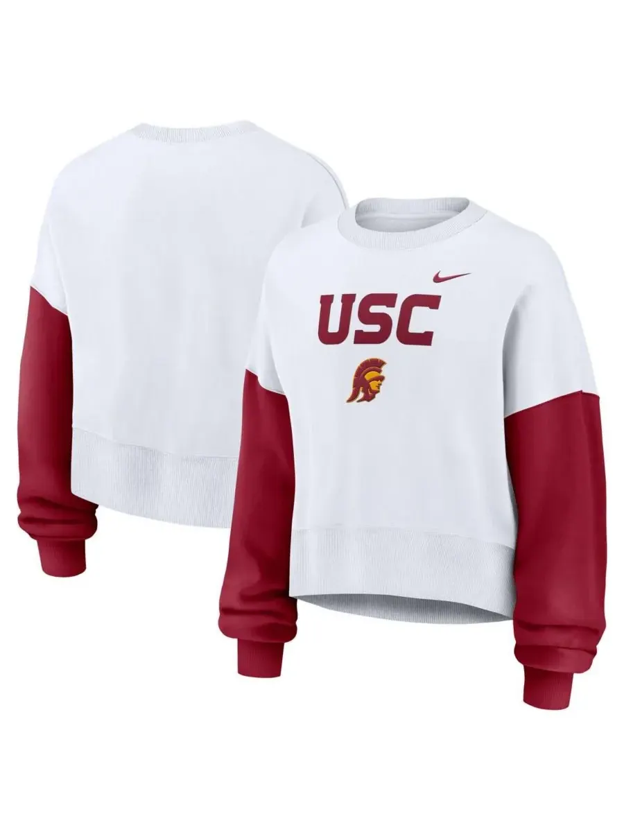 Nike Женская белая укороченная толстовка-пуловер USC Trojans с цветовыми блоками — изображение 1 из 3, белый
