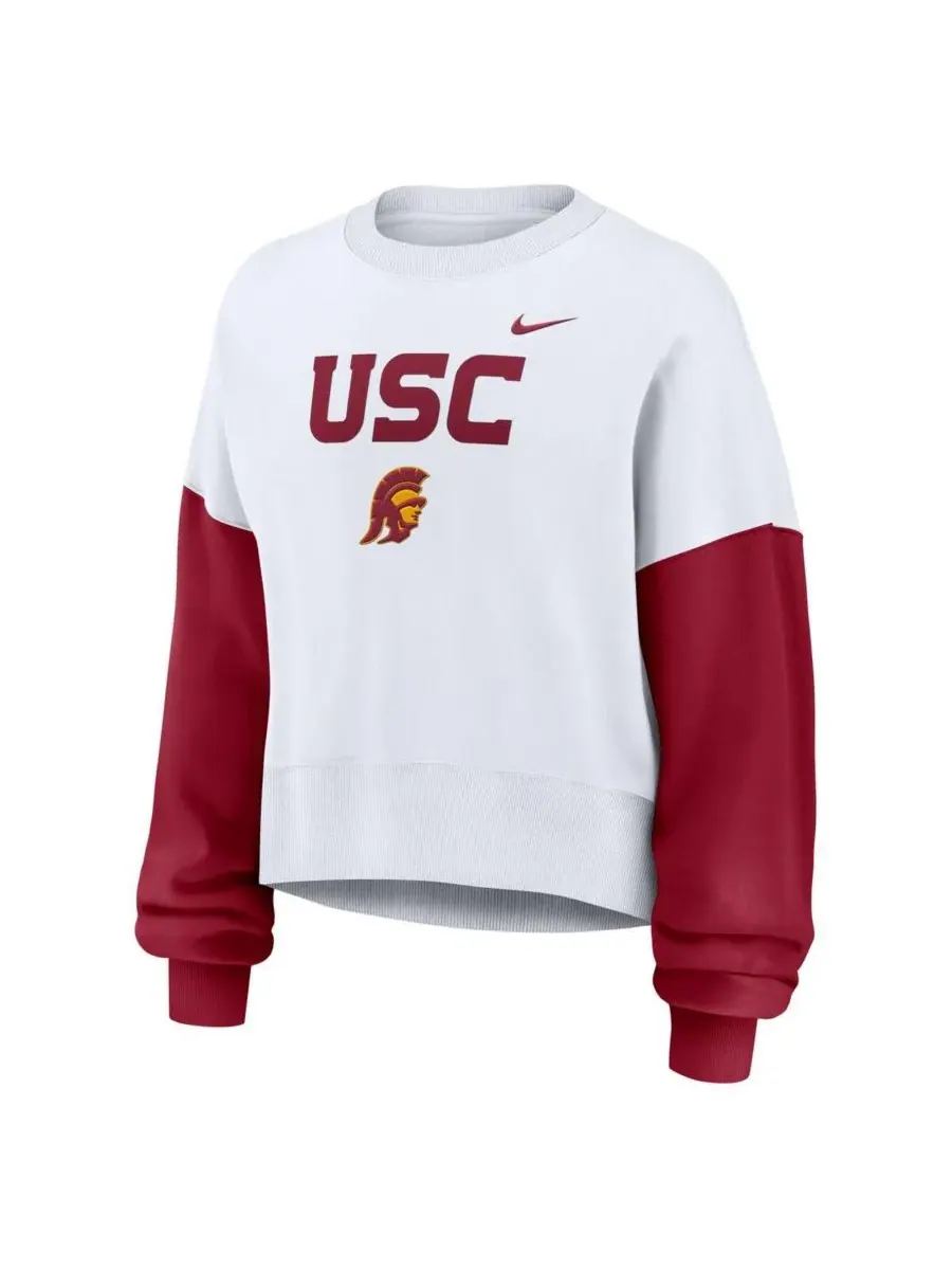 Nike Женская белая укороченная толстовка-пуловер USC Trojans с цветовыми блоками — изображение 3 из 3, белый