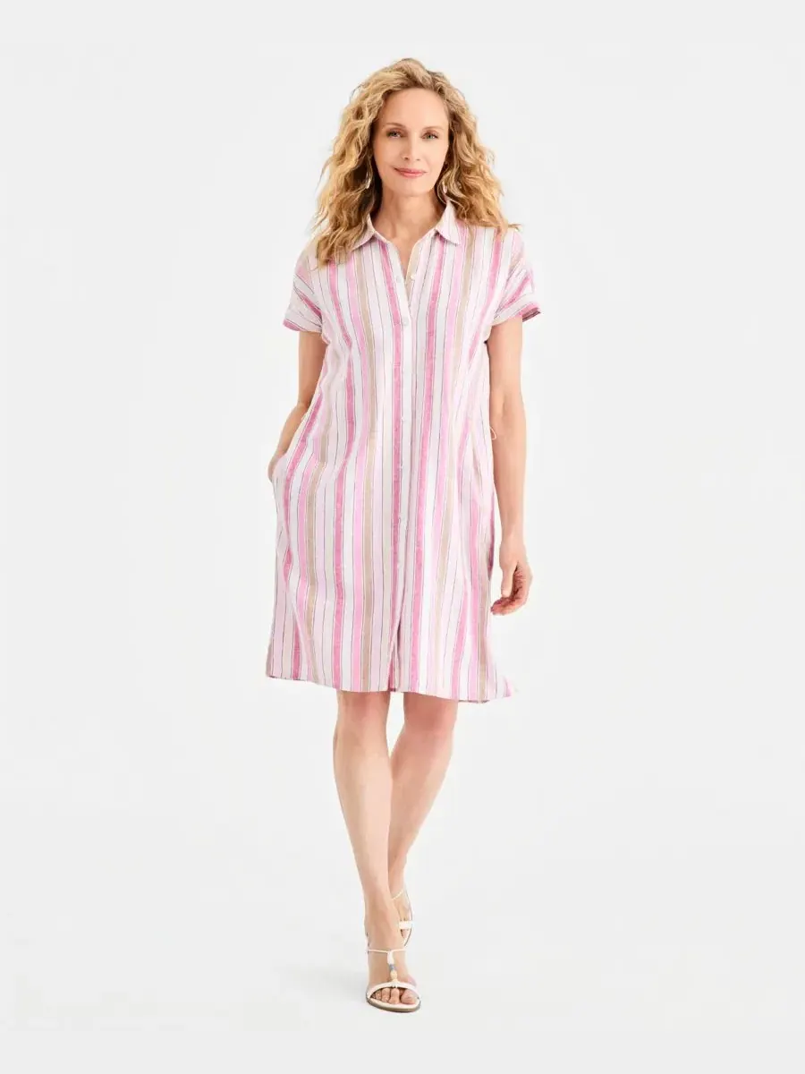 Платье-рубашка с коротким рукавом в полоску Style & Co, Wild Berry — изображение 2 из 5