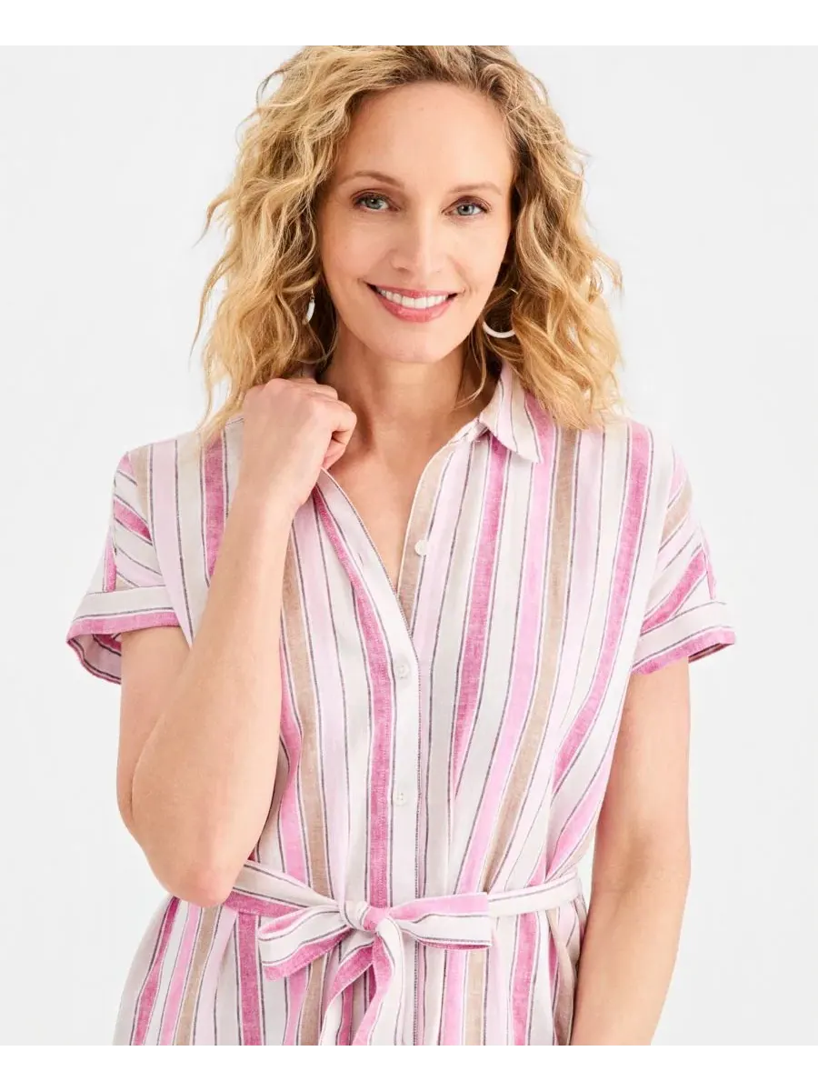 Платье-рубашка с коротким рукавом в полоску Style & Co, Wild Berry — изображение 4 из 5