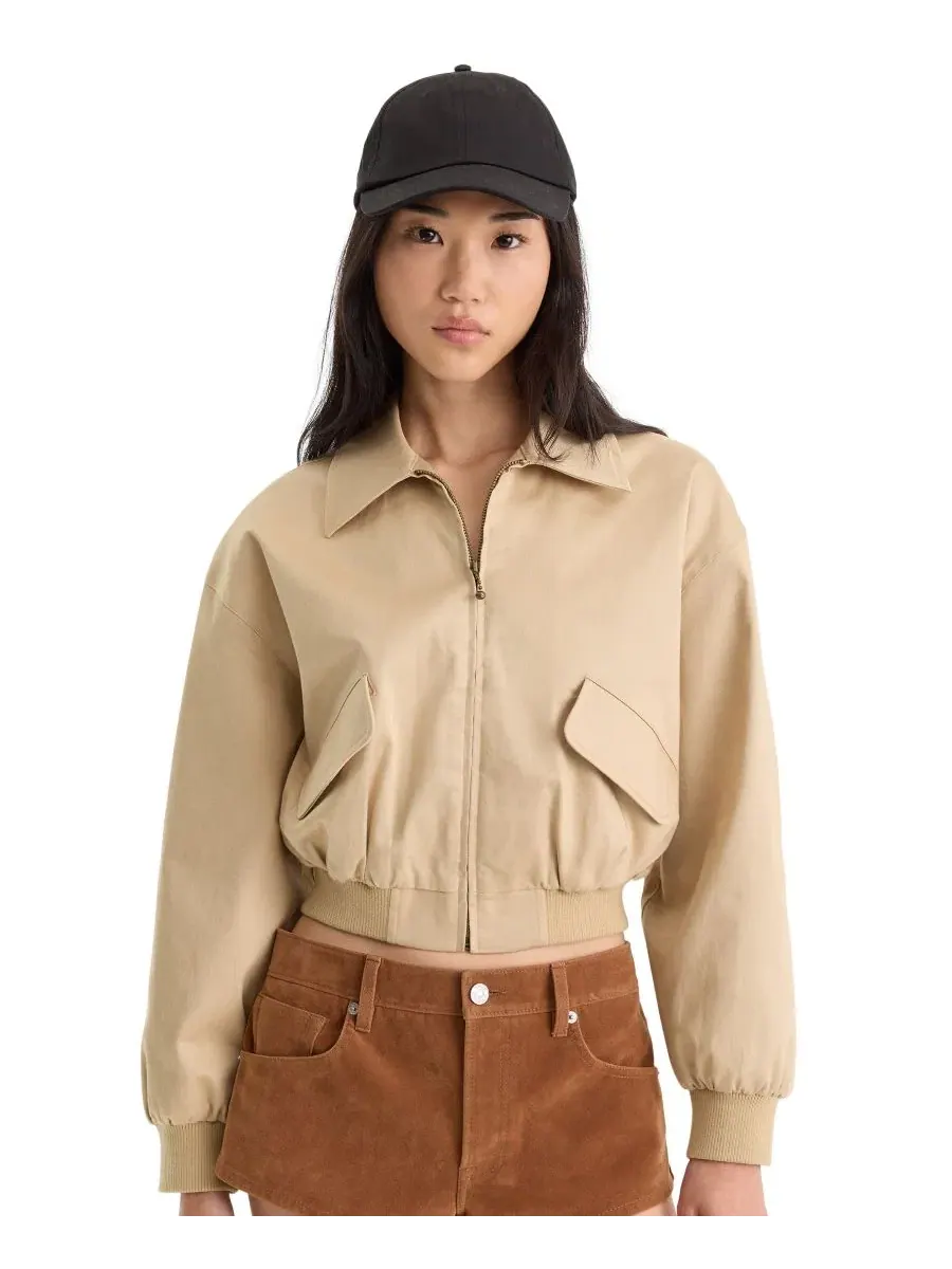 Женский бомбер из твила The Twill Bomber Good American, Dune Mist — изображение 1 из 5