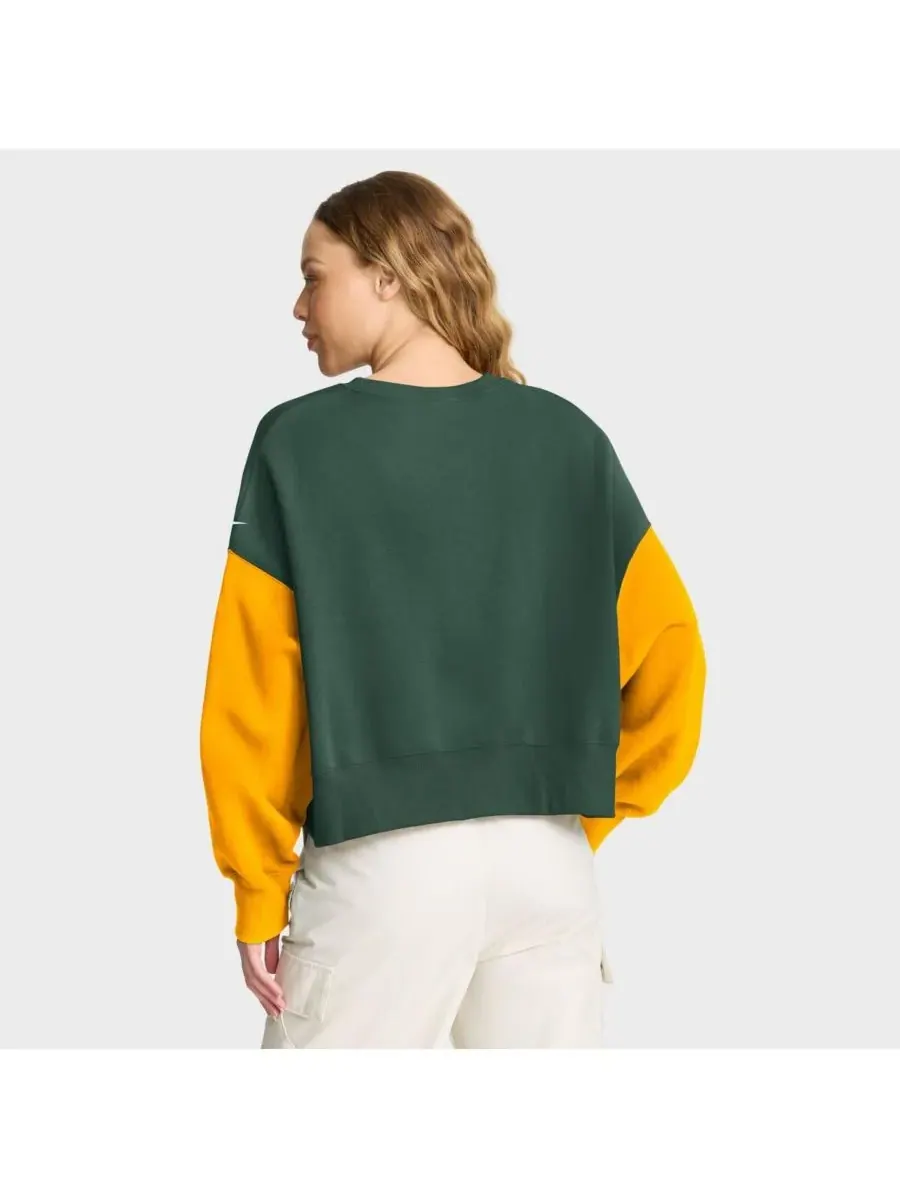 Nike Женская зеленая толстовка-пуловер с цветными блоками в стиле Green Bay Packers — изображение 2 из 5, зеленый