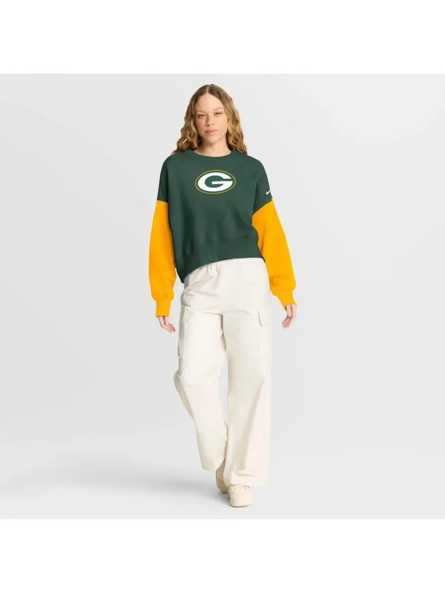Nike Женская зеленая толстовка-пуловер с цветными блоками в стиле Green Bay Packers — изображение 3 из 5, зеленый