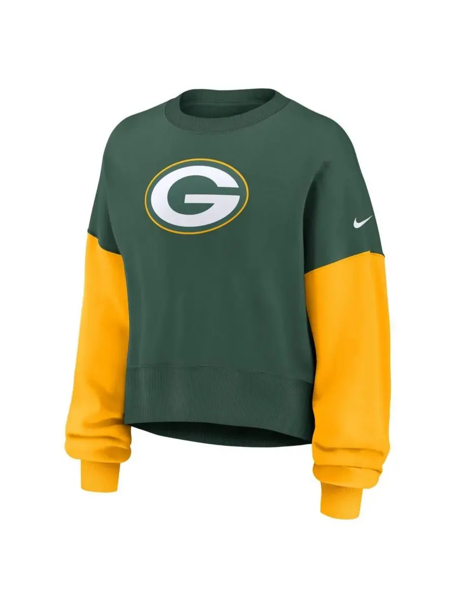 Nike Женская зеленая толстовка-пуловер с цветными блоками в стиле Green Bay Packers — изображение 4 из 5, зеленый