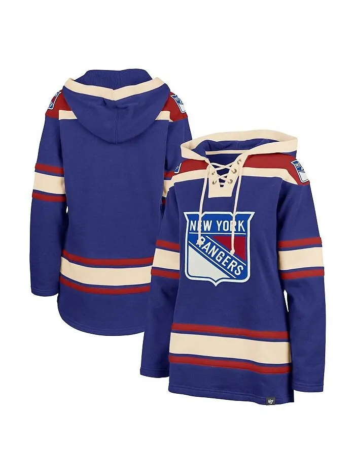 Женский синий пуловер с капюшоном New York Rangers Superior со шнуровкой '47 Brand