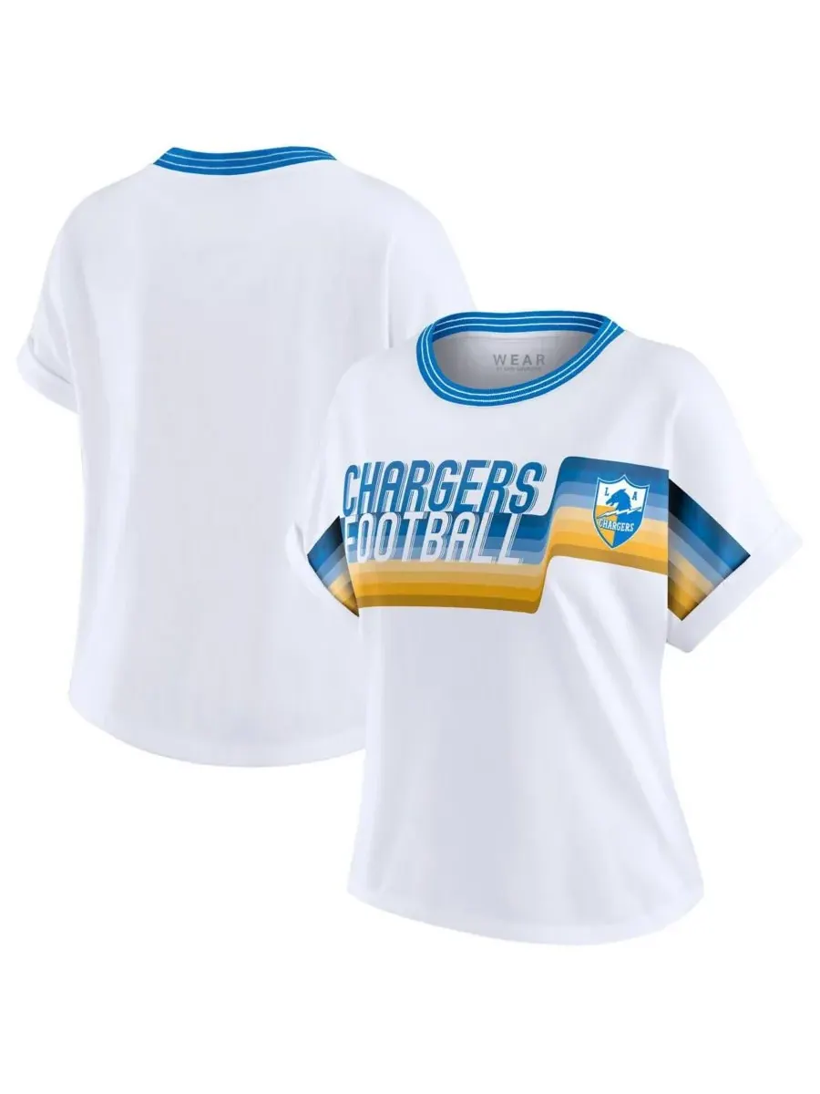 WEAR by Erin Andrews Женская белая укороченная футболка Los Angeles Chargers с центральной полосой — изображение 1 из 3