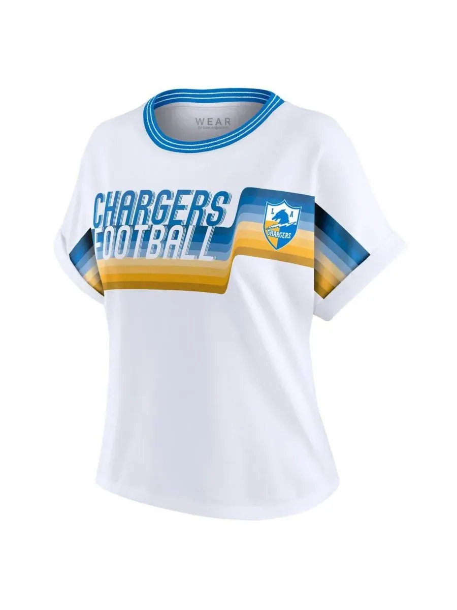 WEAR by Erin Andrews Женская белая укороченная футболка Los Angeles Chargers с центральной полосой — изображение 2 из 3