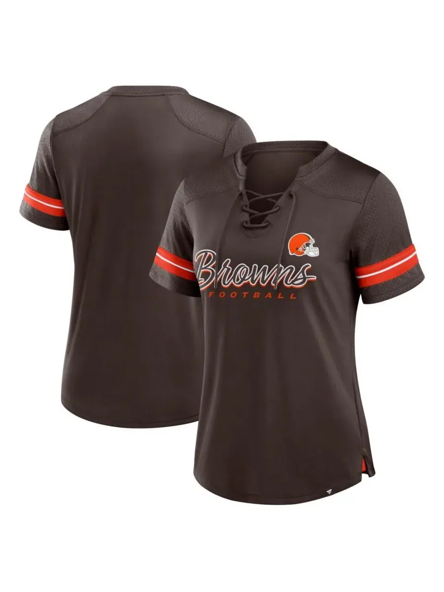 Fanatics Женская коричневая футболка на шнуровке с надписью "Cleveland Browns Play Script" — изображение 1 из 3, коричневый