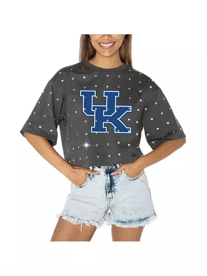 Женская серая укороченная футболка Kentucky Wildcats Go Time со стразами Gameday Couture