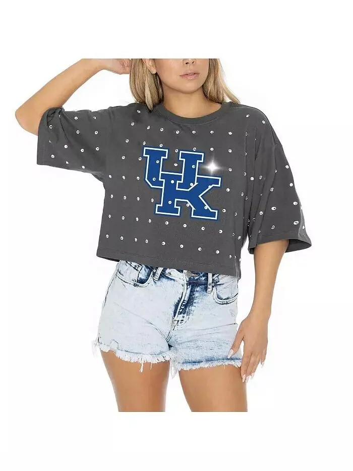 Женская серая укороченная футболка Kentucky Wildcats Go Time со стразами Gameday Couture — изображение 4 из 5