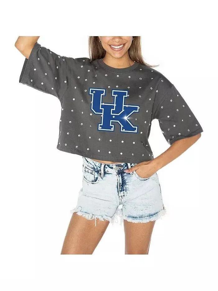 Женская серая укороченная футболка Kentucky Wildcats Go Time со стразами Gameday Couture — изображение 5 из 5