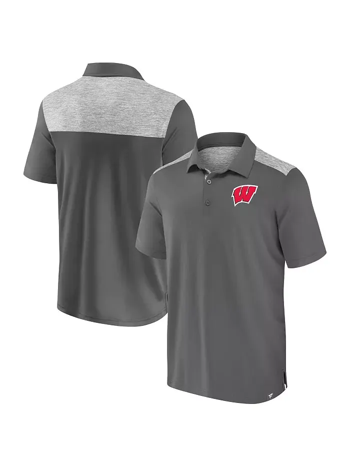 Мужская серая поло Wisconsin Badgers Iconic Brushed Blocked Fanatics — изображение 1 из 3
