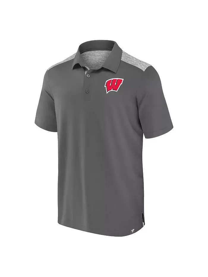 Мужская серая поло Wisconsin Badgers Iconic Brushed Blocked Fanatics — изображение 2 из 3