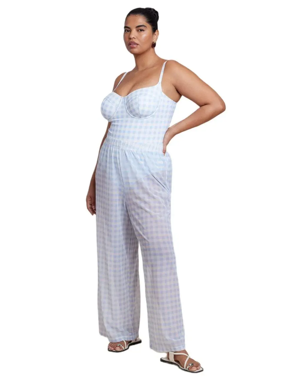 Женские широкие брюки-накидка больших размеров ELOQUII, Skyway Gingham — изображение 1 из 3