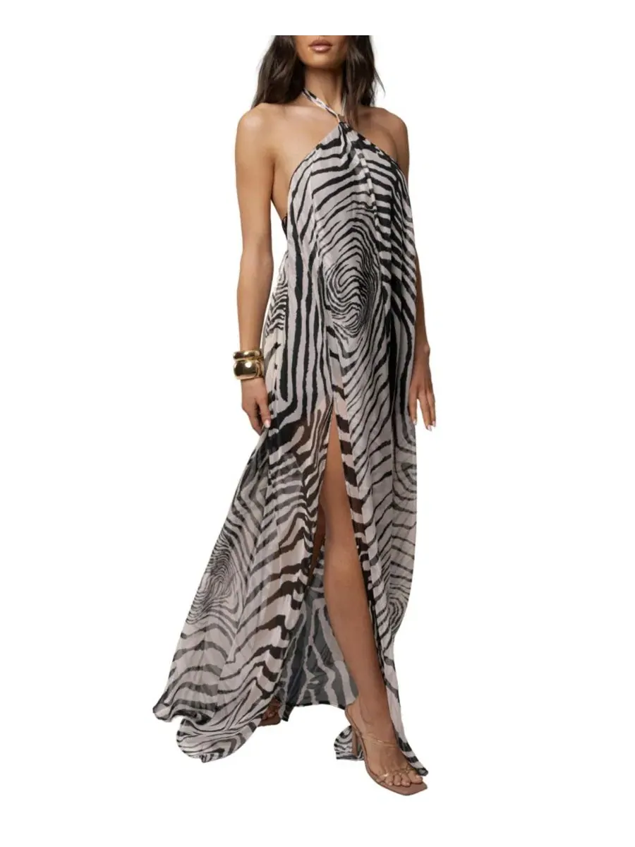 Платье-макси Jolene Halter Dress JLUXLABEL, Zebra Print — изображение 5 из 7