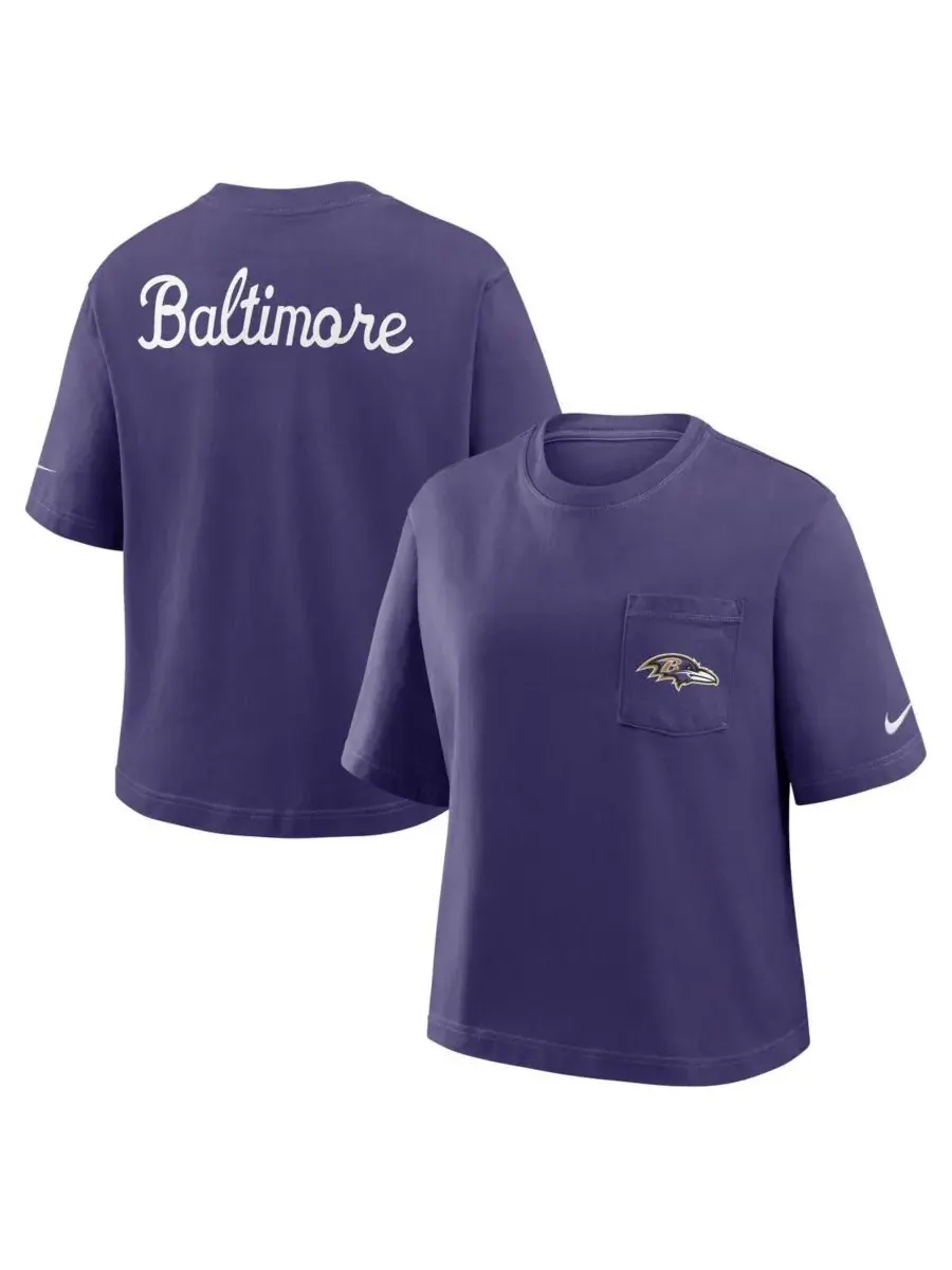 Nike Женская фиолетовая футболка Baltimore Ravens Rewind Pocket Boxy